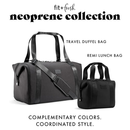 Sac à lunch en néoprène Fit & Fresh pour femme, sac à lunch isotherme pour femme pour le travail, grande boîte à lunch pour femme résistante aux déchirures et aux taches avec contenants et glaçon, sac à lunch Remi lavable en machine, noir