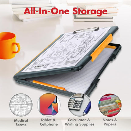 Dexas Storage Clipboard, Legal Size, Gray with Orange Clip, 15.5" x 10.5" x 1"