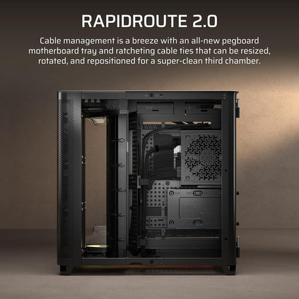 CORSAIR AIR 5400 RS-R ARGB Triple-Chamber Mid-Tower Panoramic PC Case – 3x Pre-Installed Reverse-Rotor RS120-R ARGB Fans, Low-Noise, High Airflow Ducts, Reverse Motherboard Support – Black