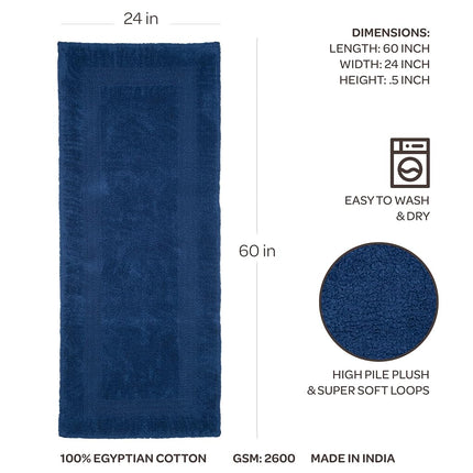 Bedford Home 100 Percent Cotton Reversible Long Bath Rug - Navy - 24x60