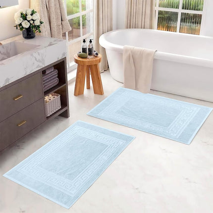 Tapis de bain Superior en 100 % coton peigné longues fibres de qualité supérieure, ensemble de 2 tapis de bain, bleu clair