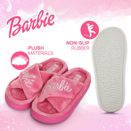 Pantuflas Barbie Extra Cozy Fuzzy de meter para mujer, color rosa intenso, talla M