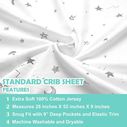 American Baby Company Lot de 2 draps de berceau en jersey de coton imprimé pour matelas de berceau standard et de tout-petit, motif étoile grise/zigzag gris, pour garçons et filles