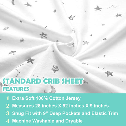 American Baby Company 2 Pack Printed 100% Cotton Jersey Knit Fitted Crib Sheet for Standard Crib and Toddler Mattresses, Gray Star/Gray Zigzag, for Boys and Girls