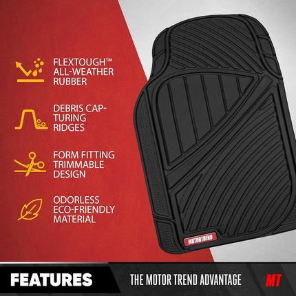 Motor Trend 3 Rows FlexTough Series Rubber Floor Mats & Liners for Car SUV Van- Heavy Duty Full Interior - Black