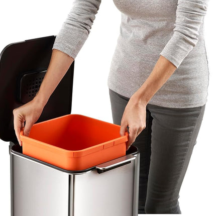 Joseph Joseph Totem Compact 40 Litre Waste Separation and Recycling Kitchen Bin, Stainless Steel