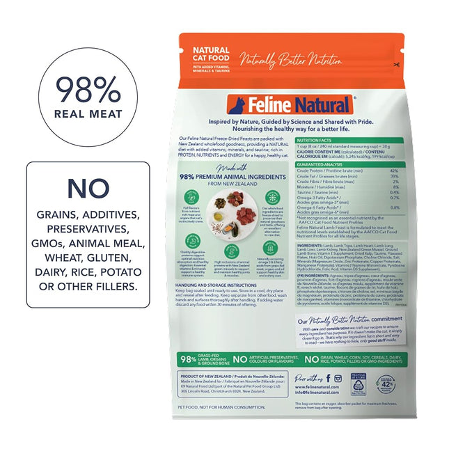 Feline Natural Lamb Freeze-Dried Cat Food, Grain-Free, 320g