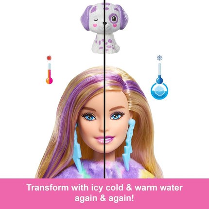 Barbie Cutie Reveal Doll & Accessories with Rainbow Dalmatian Plush Costume & 10 Surprises Including Color Change, Color Dream Series, HRK41