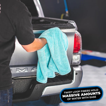 The Rag Company - The Liquid8r Twist Loop Microfiber Drying Towel - 25 in. x 36 in. 1100gsm 70/30 Blend (Aqua Blue)