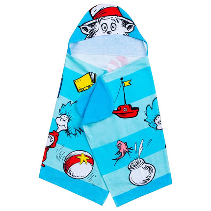 Drap de bain à capuche en coton éponge doux Franco Kids pour la plage et le bain, 61 cm x 127 cm, Dr Seuss Le Chat au chapeau