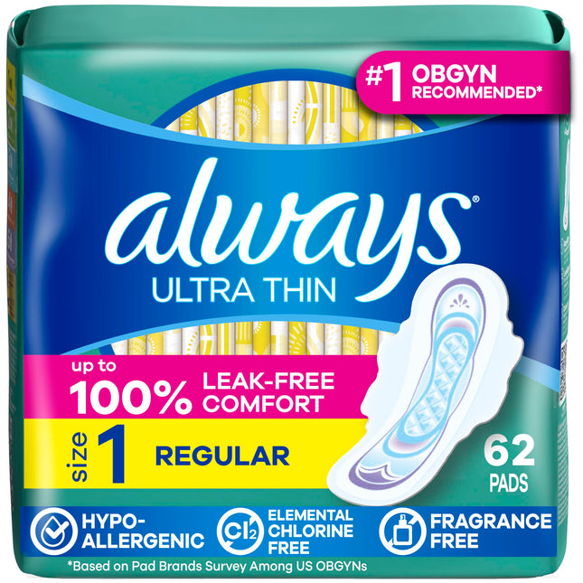 Always, Ultra Thin Pads For Women, Size 1, Regular