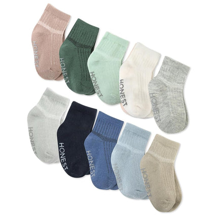 HonestBaby Chaussettes confortables multipack pour bébés, fabriquées de manière durable pour nourrissons, nouveau-nés, tout-petits, enfants garçons et filles, unisexes, lot de 10, bleu lever de soleil, 6-12 mois