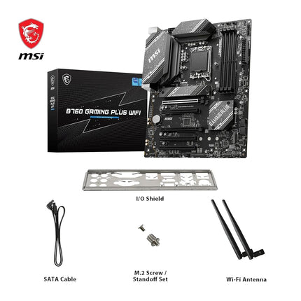 MSI B760 GAMING PLUS WIFI Motherboard, ATX - Supports Intel 14th, 13th & 12th Gen Core Processors, LGA 1700 - DDR5 Memory Boost 6800+MHz/OC, 2 x PCIe 4.0 x16, 2 x M.2 Gen4, 2.5G LAN, Wi-Fi 6E