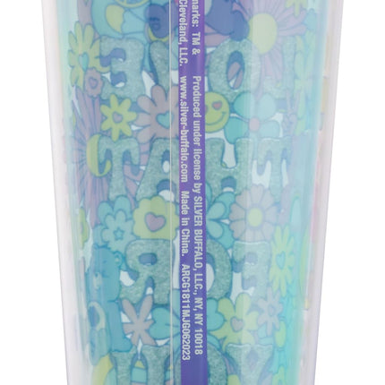 Silver Buffalo Love That for You Glitter 24oz Plastic Cold Cup w/Lid and Topper Straw