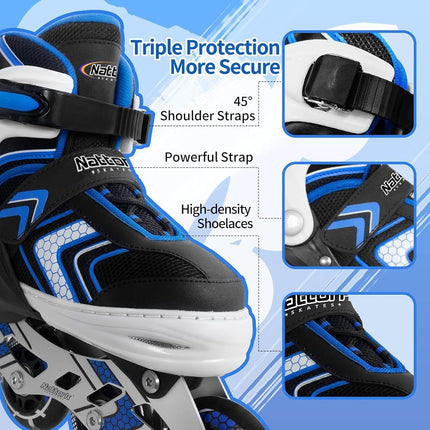 Nattork Inline Skates for Girls and Boys with Full Light up Wheels, Adjustable Beginner Roller Skates for Kids Youth Blue