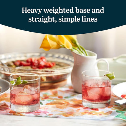 Libbey Heavy Base Rocks Cocktail Glasses Set, Clear Whiskey Glasses Set of 4 with Weighted Base and Simple Lines, 11-Ounce, Reusable, Recyclable, Round, Home, Cocktail Party, Cold Drinks