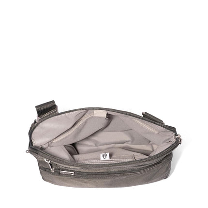 Baggallini Securtex Anti-Theft Crossbody 8.25" Small / 10" Large Travel Purse with RFID Card Slots & Cut-Resistant Strap, Charcoal, Small 8.25"w x 8.25"h