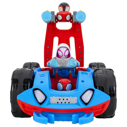 MARVEL Spidey and His Amazing Friends Team Spidey Flip and Reveal Cruiser - 11-Inch Double-Sided Vehicle with Lights, Sounds, and Web Blast Launchers