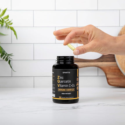 Zinc Quercetin 500mg with Vitamin C Vitamin D3 Bromelain Immune Support High Potency Anti Inflammatory Quercetin Zinc Supplement Immunity Booster ZQV Immune Complex (120-Ct)