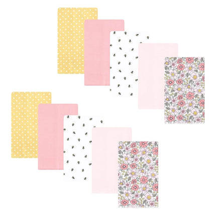 Hudson Baby Paños de tela de franela para bebé, paquete de 10, rosa amarillo floral, talla única