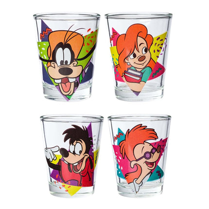 Silver Buffalo Un Goofy, la película, juego de 4 minivasos de 44,3 ml con formas de personajes retro, 4x1