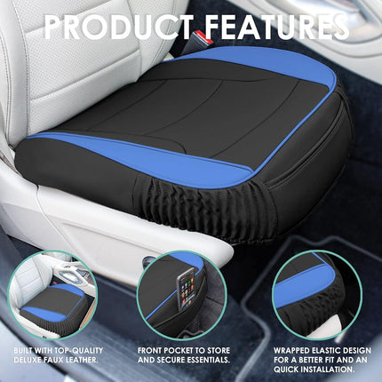 FH Group PU Leather Car Seat Cushion - Durable Blue 2 Piece Front Set Bottom Seat Protector, Waterproof Covers for Sedan, Truck, SUV