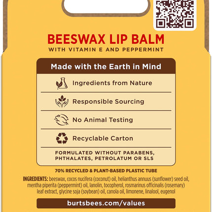Burt's Bees Beeswax Lip Balm Pack, 0.15 oz / 4.25 g, 4-Pack