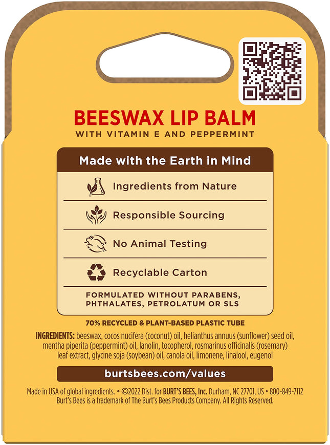 Burt's Bees Beeswax Lip Balm Pack, 0.15 oz / 4.25 g, 4-Pack