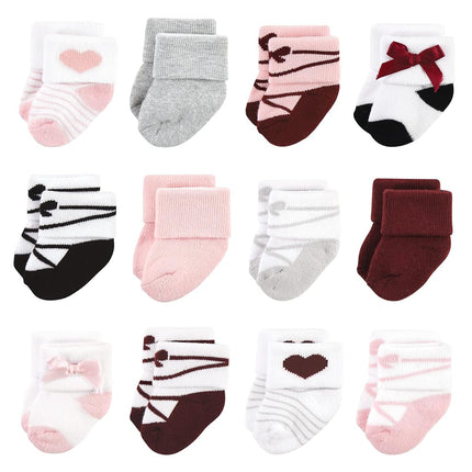 Hudson Baby Unisex Baby Cotton Rich Newborn and Terry Socks, Ballet, 6-12 Months, Ballet 12-pack, 6-12 Months