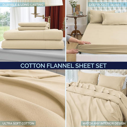 Elegant Comfort Soft 4-Piece 100% Turkish Cotton Flannel Sheet Set - Premium Quality, Deep Pocket Fitted Sheet, Ultra Soft, Cozy Warm and Anti-Pill Flannel Sheets - Cali King, Linen