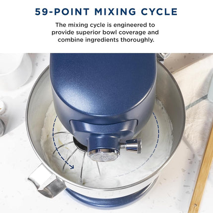 GE Tilt-Head Electric Stand Mixer | 7-Speed, 350-Watt Motor | Includes 5.3-Quart Bowl, Flat Beater, Dough Hook, Wire Whisk & Pouring Shield | Countertop Kitchen Essentials | Sapphire Blue