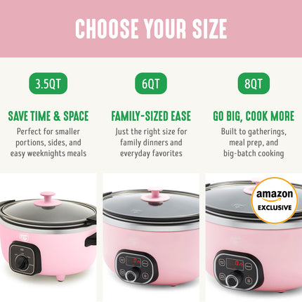 Olla de cocción lenta GreenLife Cook Duo saludable de cerámica antiadherente de 6 cuartos, sin PFAS, temporizador digital, piezas aptas para lavavajillas, rosa suave
