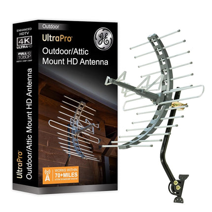 GE Outdoor/Attic TV Antenna, Long Range, 4K 1080P VHF UHF Digital HDTV, J Mount Included, Weather Resistant, 29884
