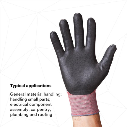 3M Comfort Grip General Use Work Glove, Nitrile Palm Coating, Washable with Knit Wrist Cuff, 1 Pair, Large