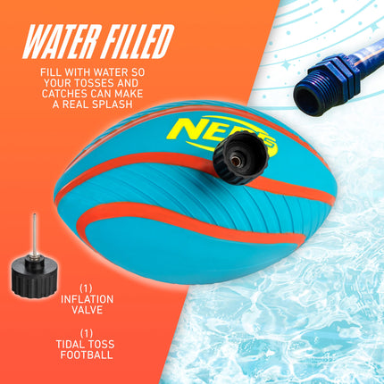 NERF Pool + Beach Water Football - Tidal Toss Pool Football for Water Games - Perfect Pool Toy for Kids - Extra Grip Waterproof Football with Inflation Pump