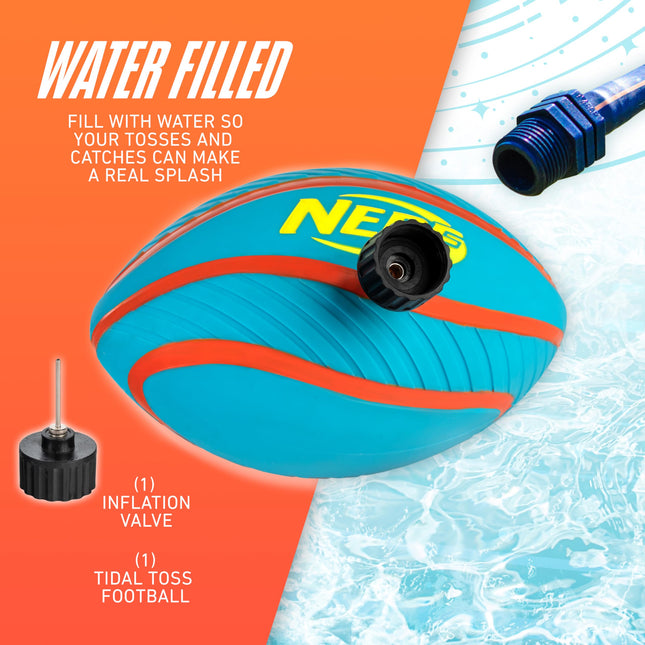 NERF Pool + Beach Water Football - Tidal Toss Pool Football for Water Games - Perfect Pool Toy for Kids - Extra Grip Waterproof Football with Inflation Pump