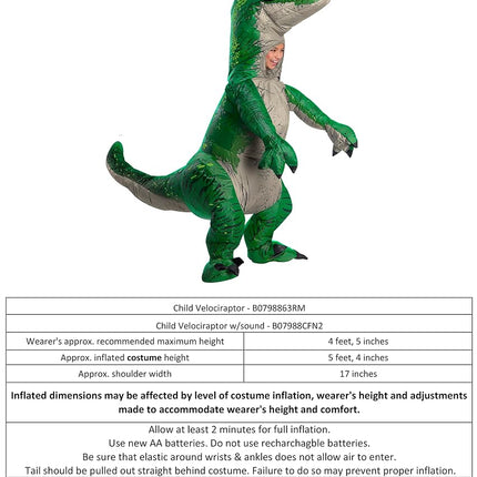 Rubie's Jurassic World: Fallen Kingdom Child's Velociraptor Inflatable Costume With Sound