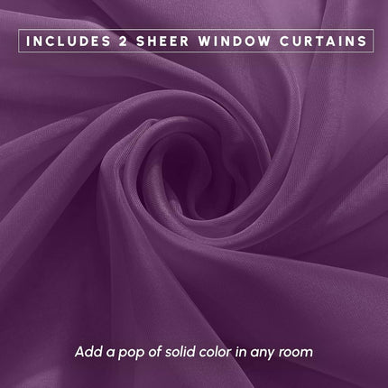 Elegant Comfort 2-Piece Sheer Panel with 2inch Rod Pocket - Window Curtains 40-inch Width X 84-inch Length, Purple