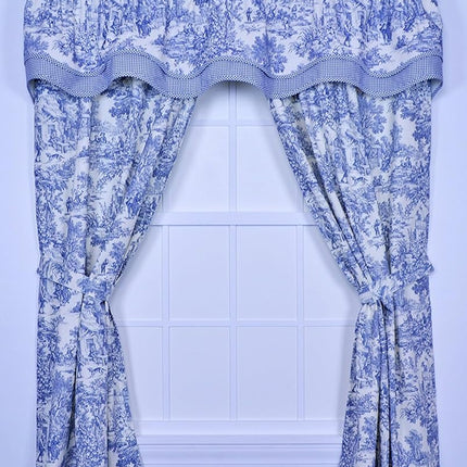 Ellis Curtain Victoria Park Toile 68-Inch-by-84 Inch Tailored Panel Pair with Tiebacks, Blue