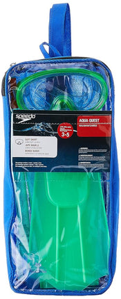 Speedo Unisex-Child Aqua Quest Swim Mask, Snorkel & Fins Set, Glow Green, Large/X-Large