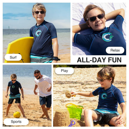 Kanu Surf – T-shirt de bain anti-UV pour garçons, Banzai, UPF 50+, Bleu marine, XL (14/16)
