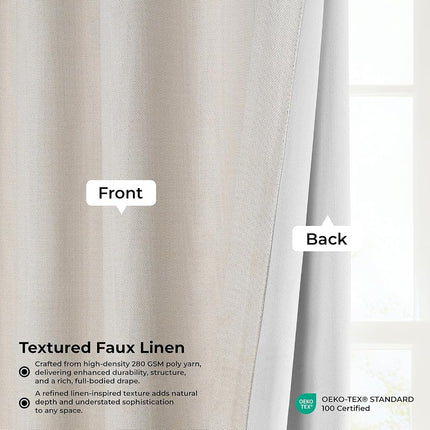 HPD Half Price Drapes Faux Linen Textured Room Darkening Curtains for Bedroom 108 Inches Long (1 Panel), 50W X 108L Curtains for Living Room Home Decor, Birch