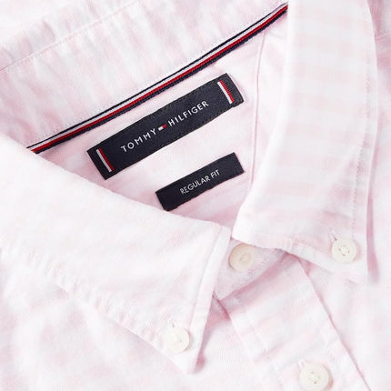 Tommy Hilfiger Men's Heritage Oxford Gingham Regular Short Sleeve Shirts, Rose Petal/Check XX-Large