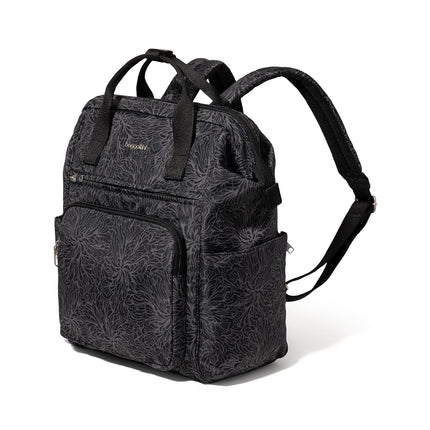 Baggallini Mochila antirrobo Windsor Securtex para mujer para viajes, trabajo y universidad, RFID y cremallera con cierre, portátil de hasta 16", estampado Midnight Blossom, M