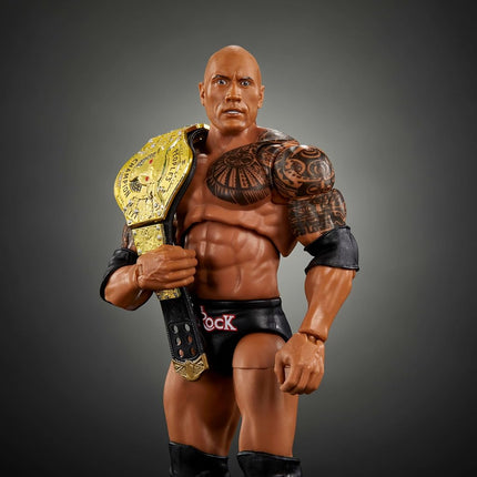 Mattel WWE Ultimate Edition Action Figure & Accessories, 6-inch The Rock Collectible Set, Swappable Heads & Hands, 30 Articulation Points
