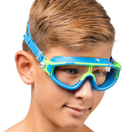 CRESSI King Baloo Kids Swim Goggles - Quick-Adjust Strap, Watertight Seal - Kids Swimming Goggles with Anti-Fog UV Protection - Light Blue/Lime - 2-7 Years