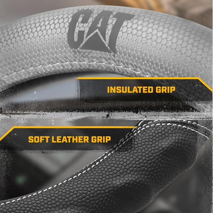Funda de volante de cuero sintético gris/negro CAT® BigGrip, tamaño extragrande de 18 pulgadas, para vehículos recreativos y camioneros de plataforma, funda de volante para camiones de 18 ruedas