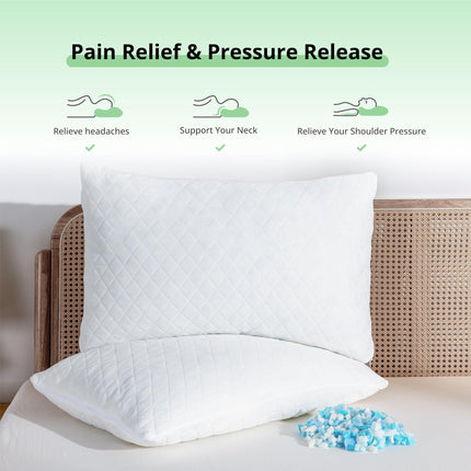 EGOHOME Shredded Memory Foam Pillows, Adjustable Bed Pillows for Side, Back or Stomach Sleepers, Neck Pillows for Sleeping, Queen Size Pillow with Removable Cover (1 Pack, Adjustable)