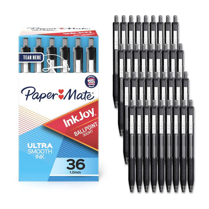 Stylos bille rétractables Paper Mate InkJoy 300RT, pointe fine, noir, boîte de 12 (1951360)
