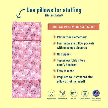 Wildkin Kids Floor Lounger – Pillow Lounger, Travel-Friendly, Ideal for Sleepovers, Fits Standard Pillows - Magical Unicorns